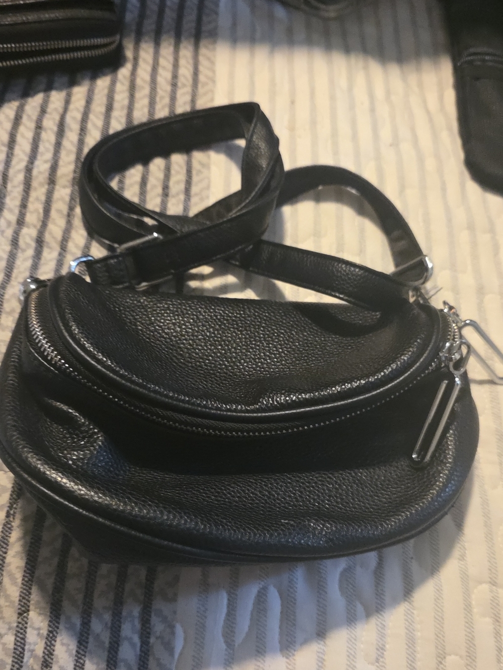 Black Leather Crossbody Bag - Classic Everyday Style
